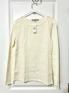 LOFT Cream Long Sleeve Textured Knit Top